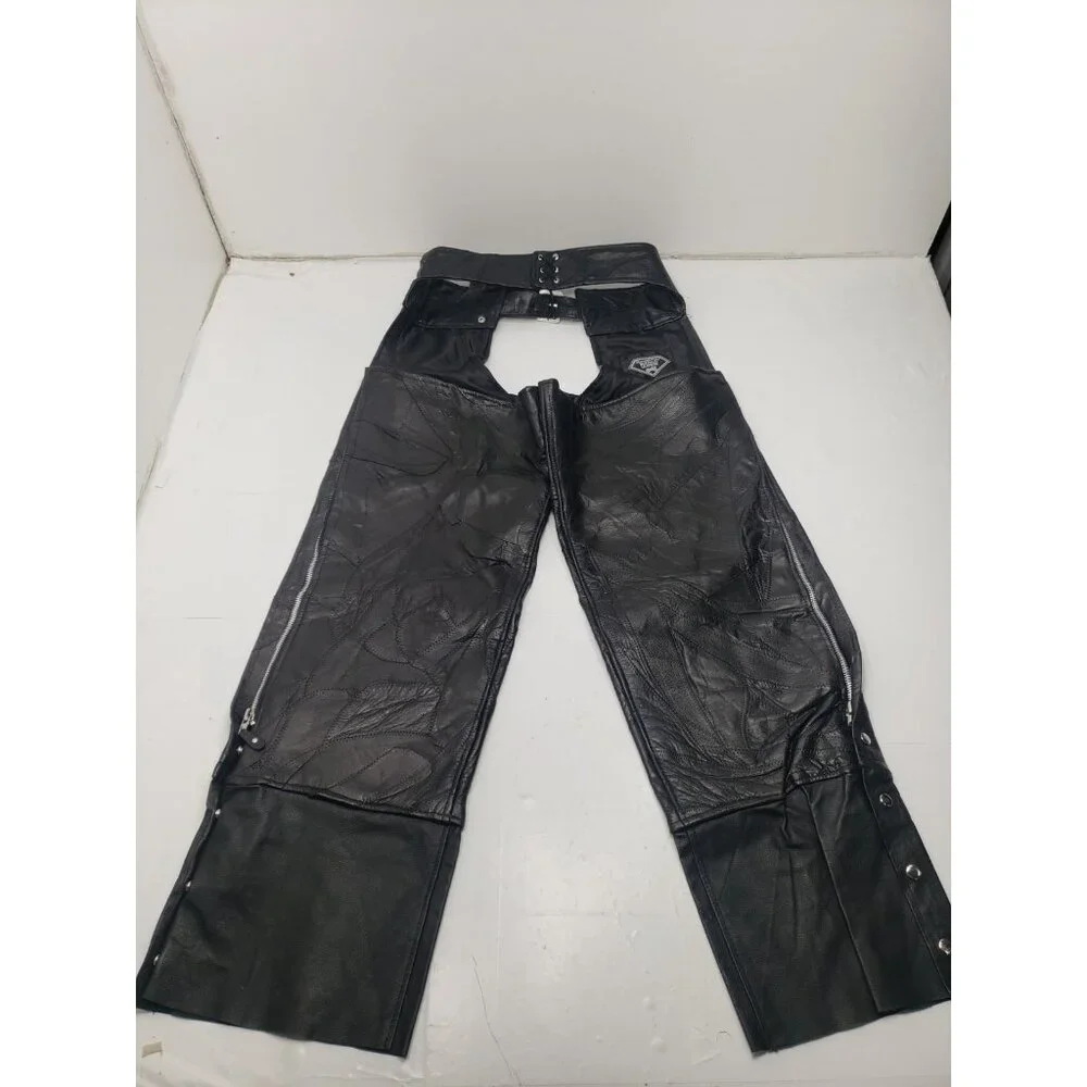 Men's Diamond Plate Genuine Buffalo Leather Motorcycle Chaps Pants Size XL